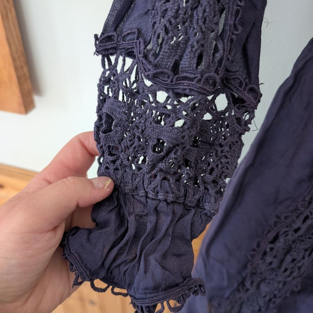 Johnny Was Jade Mitska Linen Blend‎ Lace Bohemian Plum Dress Size Small - Picture 4 of 9